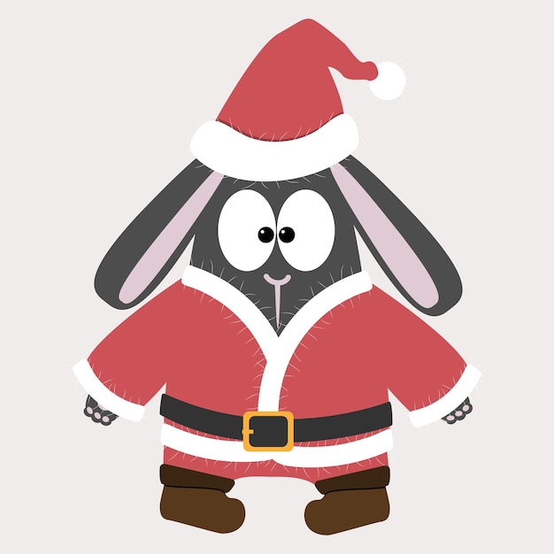 Black water rabbit in a costume and a santa hat Vector illustration of the  Chinese symbol of 2023