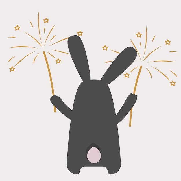 Black water rabbit with fireworks or sparklers illustration of the Chinese new year symbol of 2023