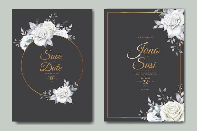 Black wedding invitation card template watercolor floral design