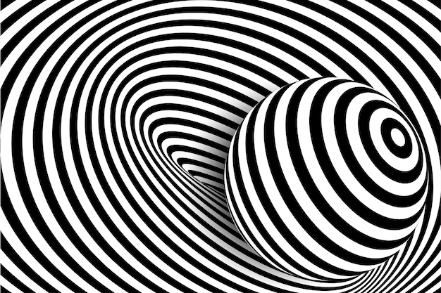 Black white 3d line distortion illusion design Vector monochrome background