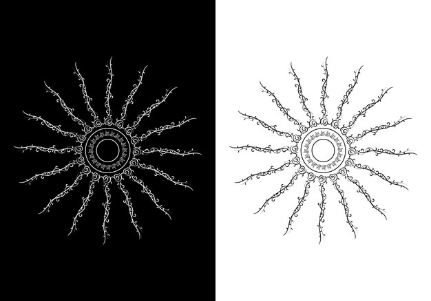 Black and white abstract and isolated ornaments. Sophisticated circular vectors including star 01