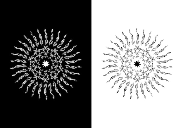 Black and white abstract and isolated ornaments. Sophisticated circular vectors including star 08