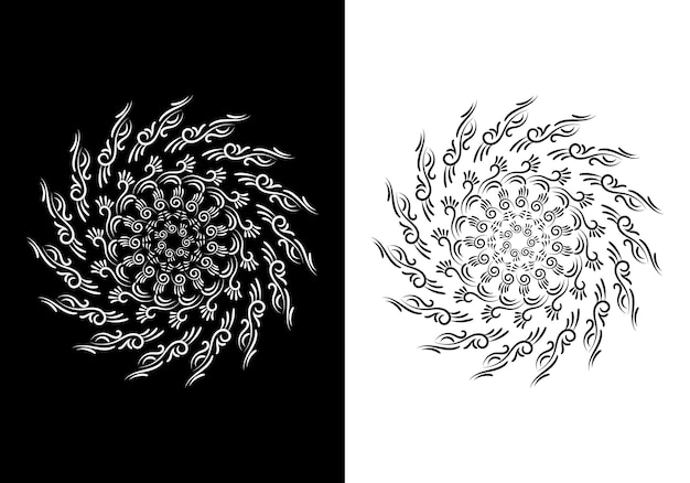 Black and white abstract and isolated ornaments. Sophisticated circular vectors including star 09