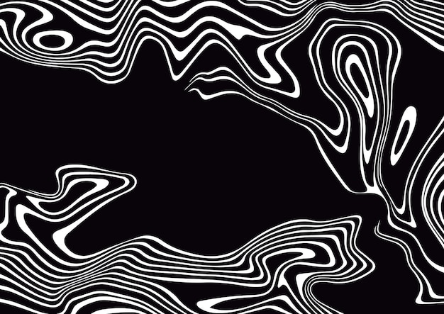 Black and white abstract striped background.Optical illusion of wrapped shapes.Smooth and wavy lines.Vector illustration.