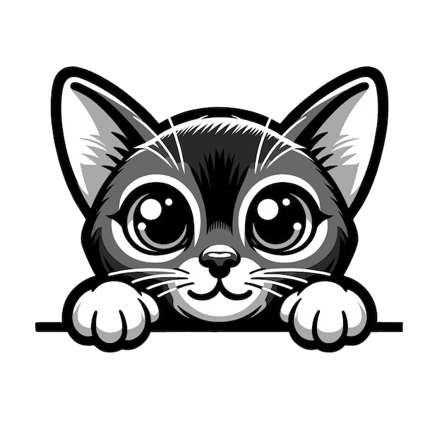 Black and White Abyssinian Cat Peeking Png Vector