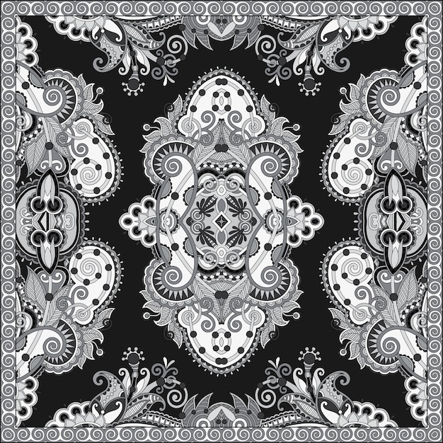 Vector black and white authentic silk neck scarf or kerchief square pattern design in ukrainian style