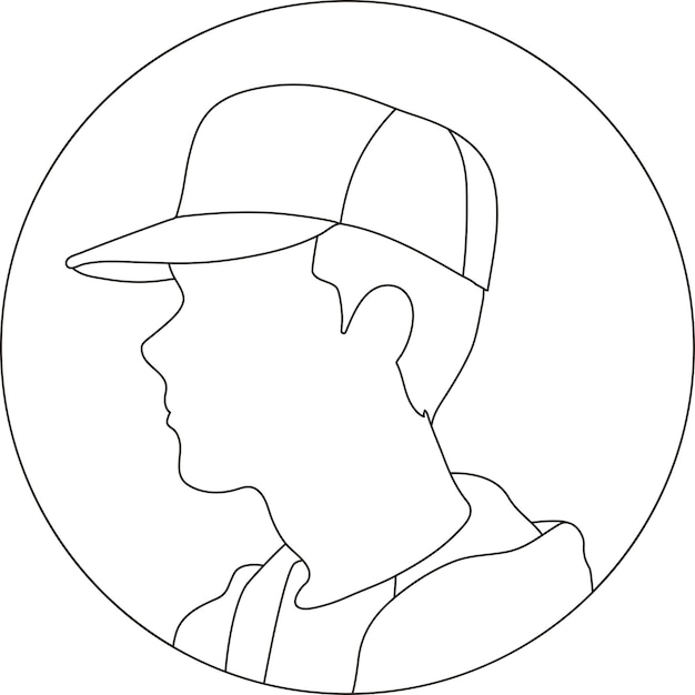 Black and white Avatar of a young man in a capVector illustration