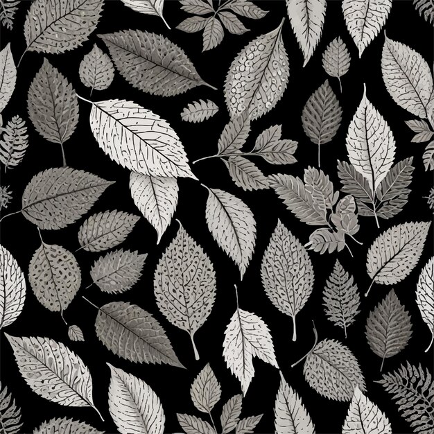 A black and white background with leaves vector