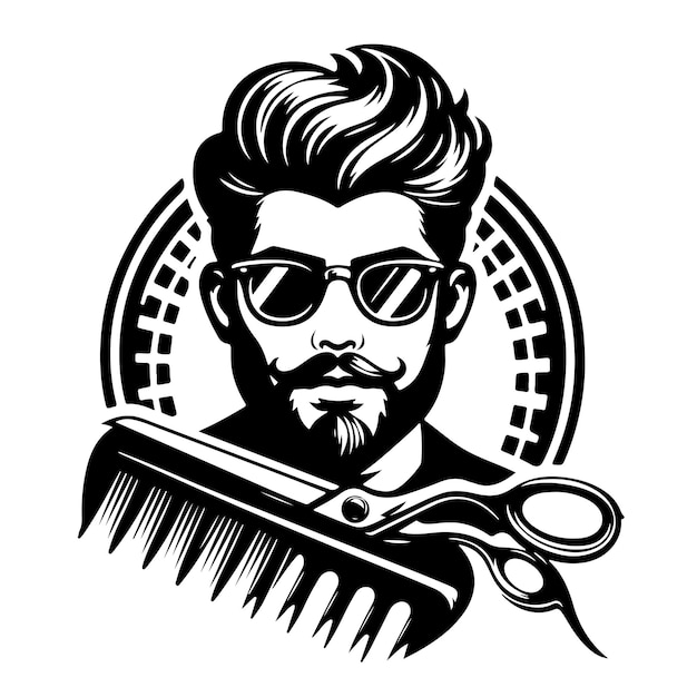 Vector black and white barber logo design