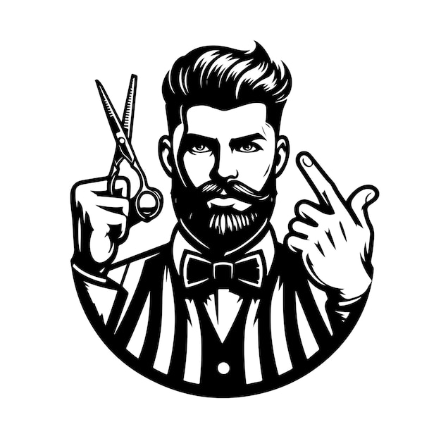 Vector black and white barber logo design