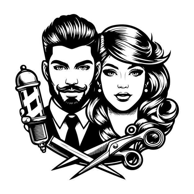 Vector black and white barber logo design