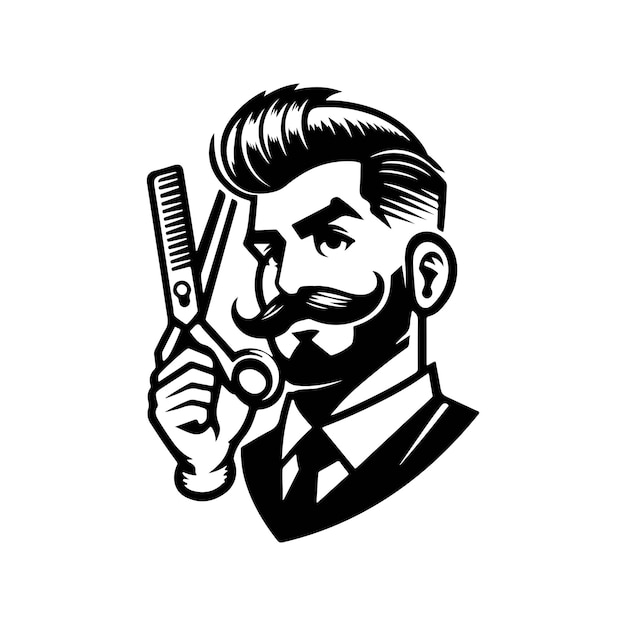 black and white barber mascot logo vector