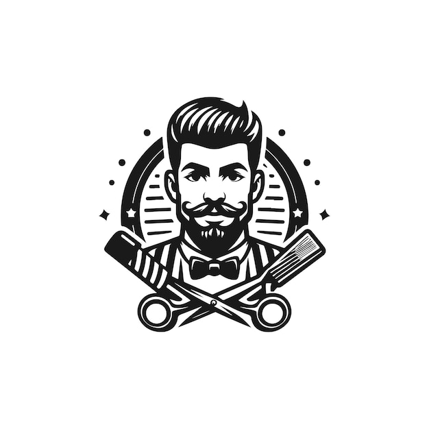 black and white barber mascot logo vector