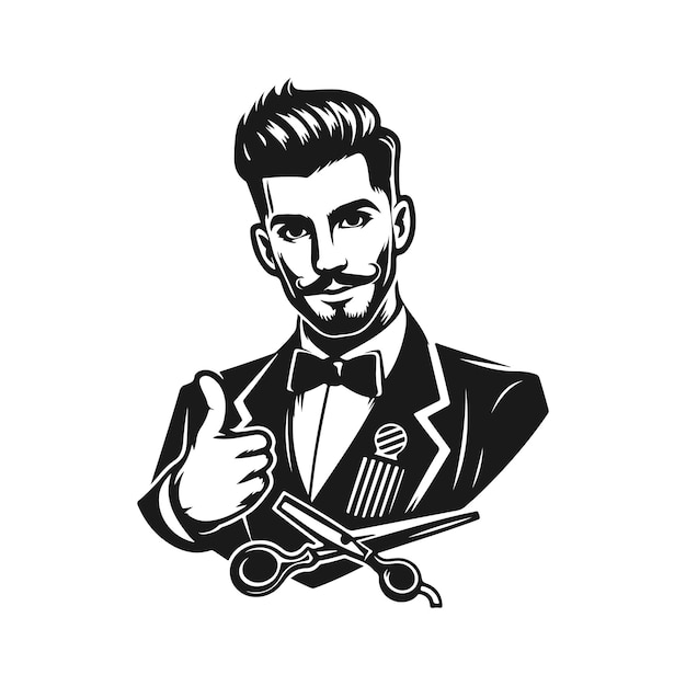 black and white barber mascot logo vector