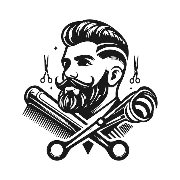 Vector black and white barber mascot logo vector