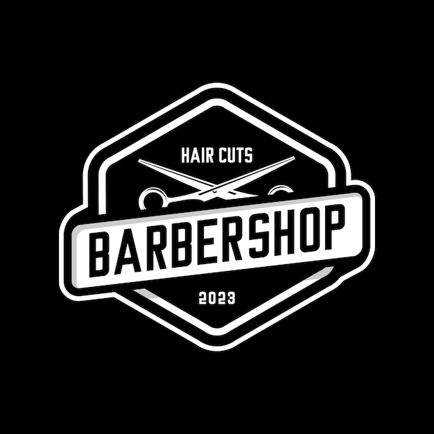 A black and white barbershop logo with the words barbershop.