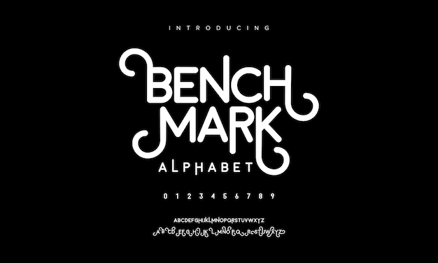 A black and white bench mark alphabet font