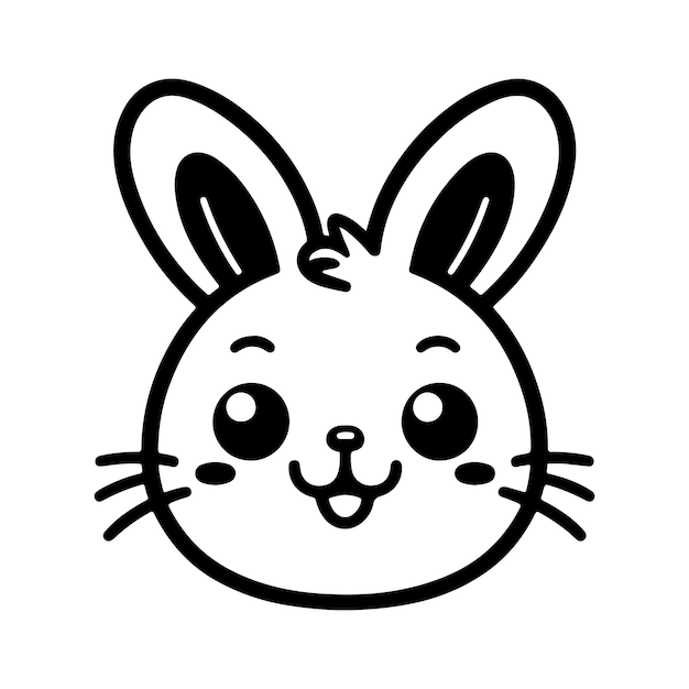 A Black And White Bunny Head Line Art Vector