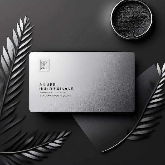 Vector a black and white business card with palm leaves and a ring on it