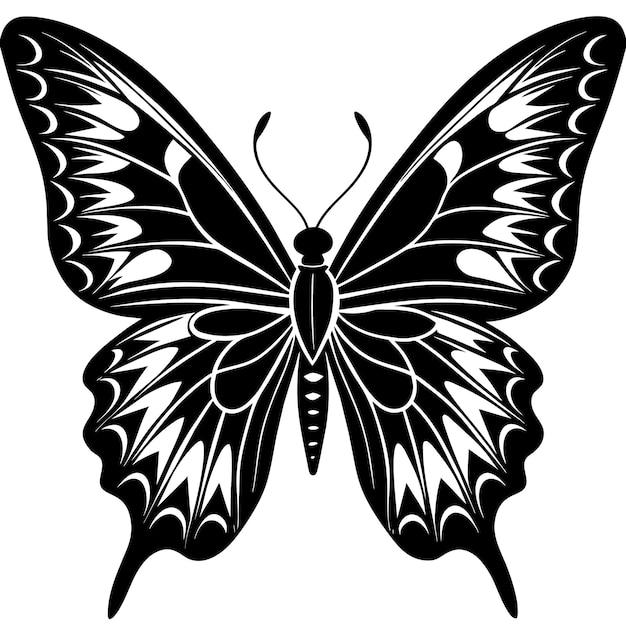 Vector a black and white butterfly with a black design on the back of it