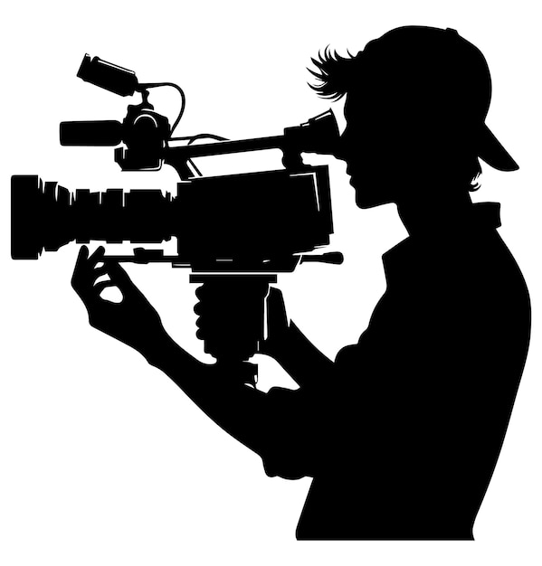 Black and white cameraman vector silhouette