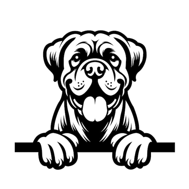 Black And White Cane Corso dog peeking face Silhouette Vector