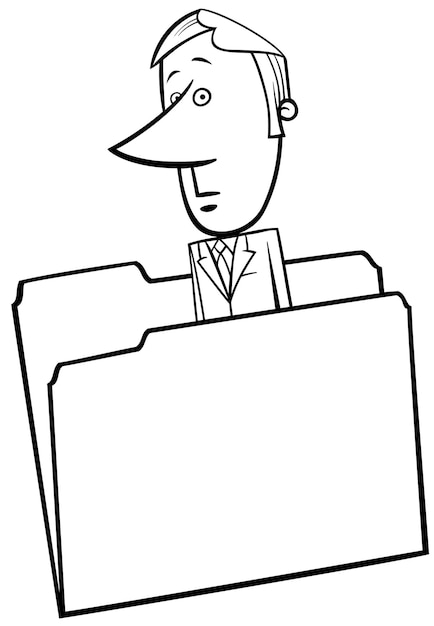 Black and white cartoon paper businessman in a folder