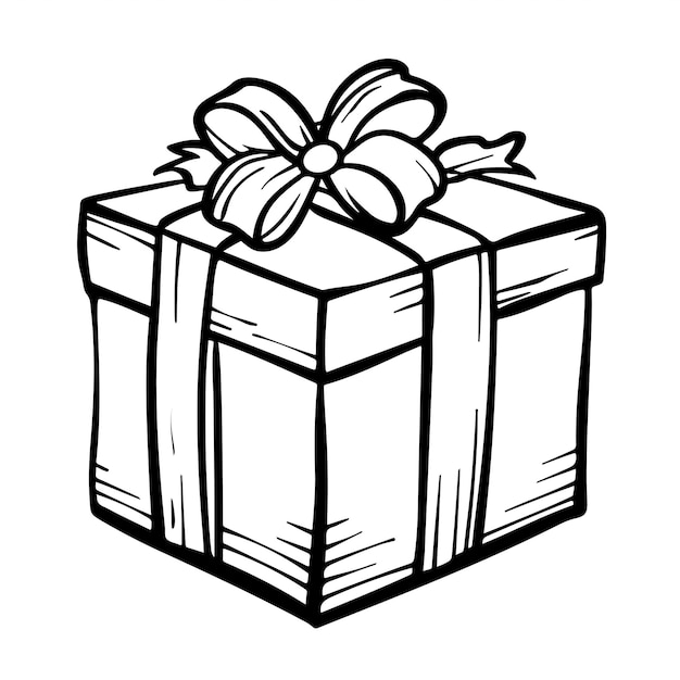 Black and white cartoon sketched outline of gift