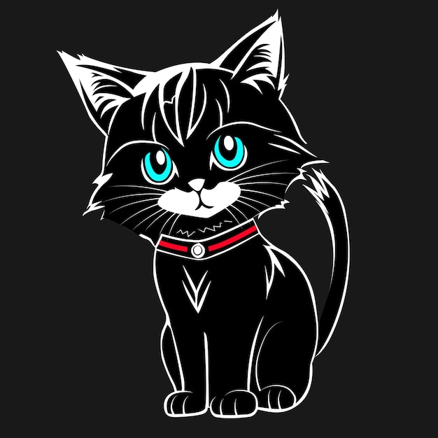 Black and White Cartoon Vector Cat