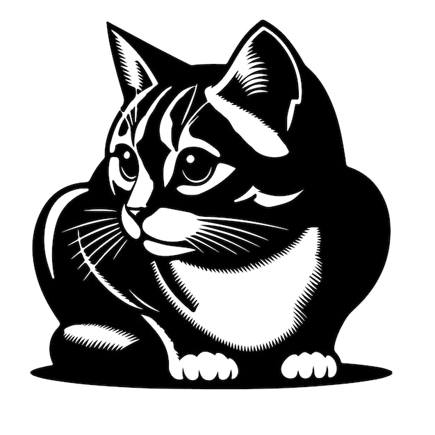 black and white cat art vector design