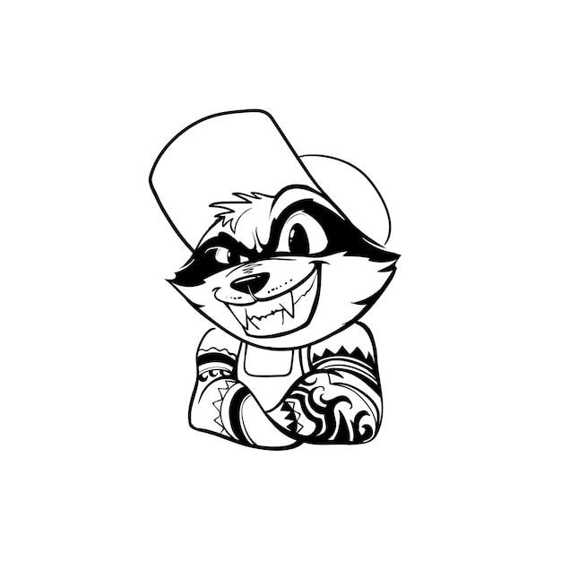 black and white cheeky raccoon logo