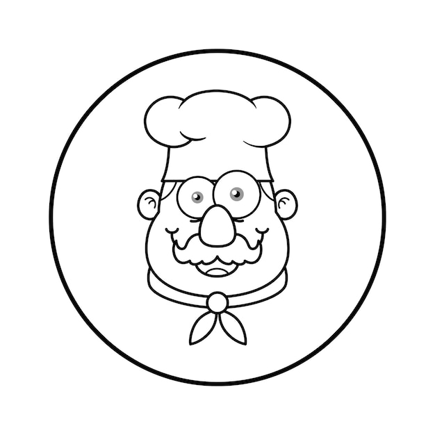 Black And White Chef Mascot Logo Cartoon Character Face