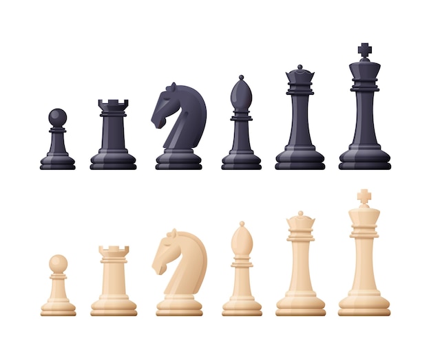 Black white chess game pieces figures