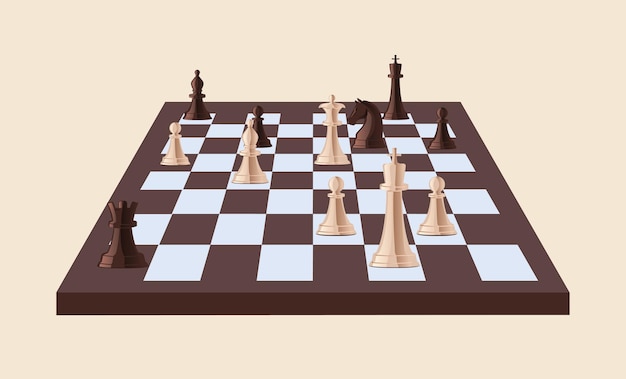 Black and white chess pieces on chessboard isolated. Strategy game played on checkered board