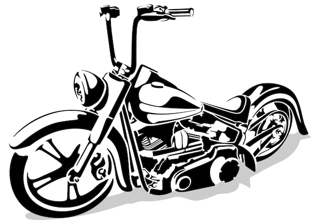 Black and White Chopper Motorcycle Drawing