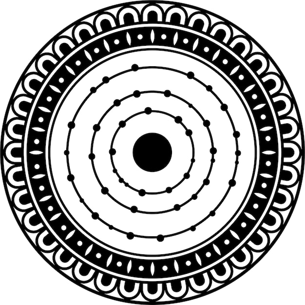 a black and white circular design with a black center