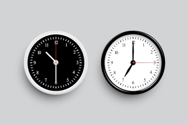 Black and white classic clock faces. black and white clock templates isolated on gray background.