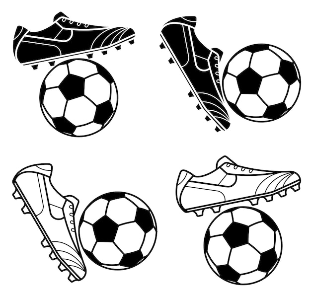 Vector black and white classic soccer ball and football boot sneaker isolated vector on white background