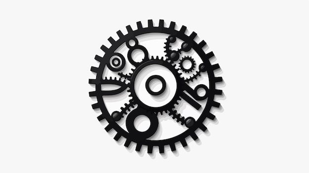 Vector a black and white clock face with a large gears and a large number 9 on it