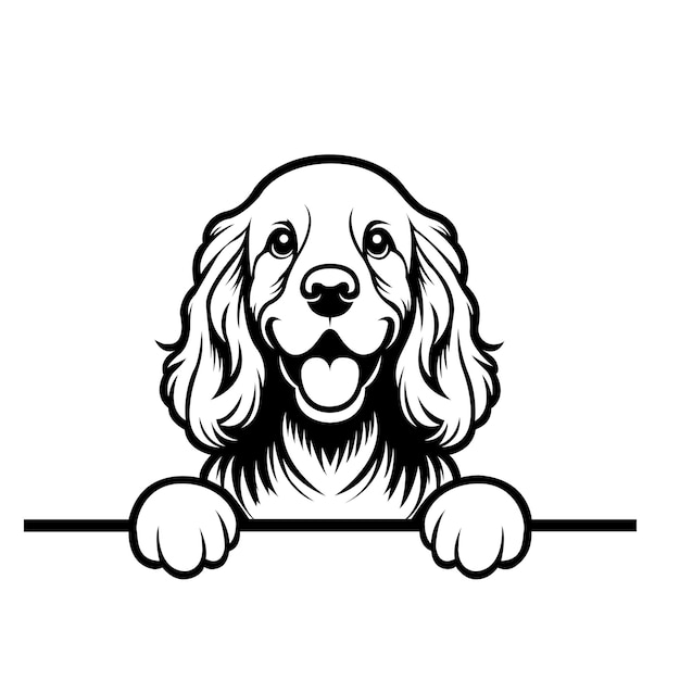 Black And White Clumber Spaniel dog peeking face Silhouette Vector