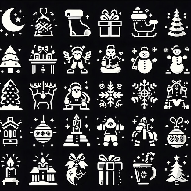 a black and white collage of christmas icons