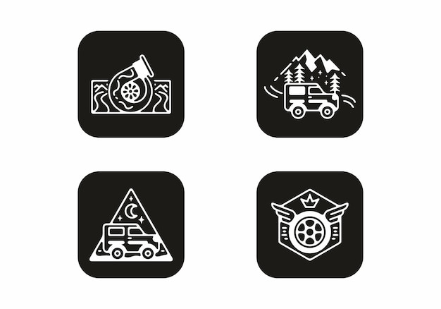 Black and white color of automotive set collection icon