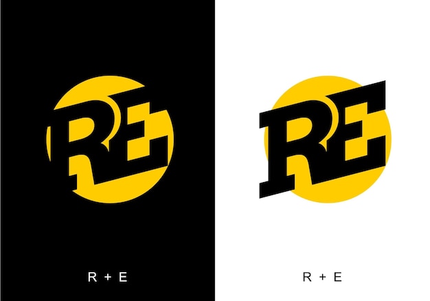 Vector black and white color of re initial letter