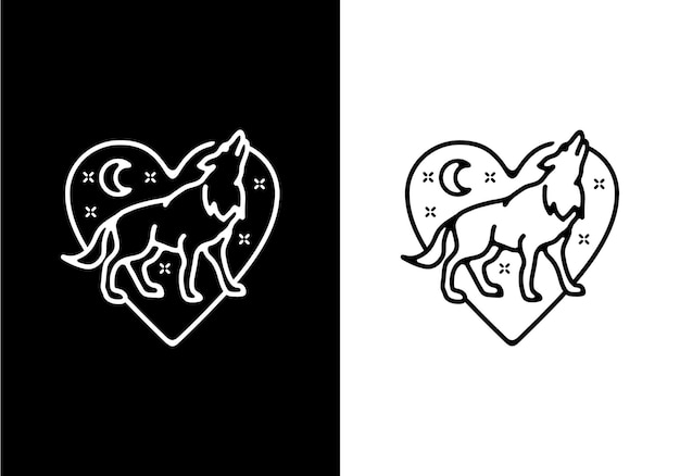 Black and white color of wolf line art