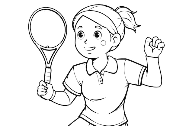 black and white coloring image 1 player tennis