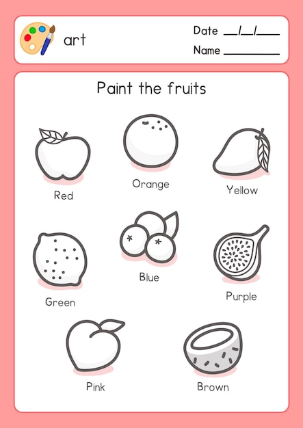 black and white coloring outline about fruits in science subject exercises sheet kawaii doodle