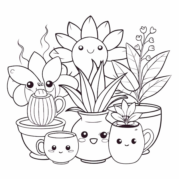 A Black amp White Coloring Page Kawaii Style