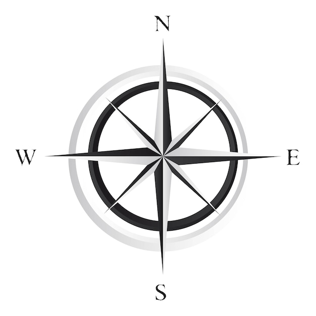 black and white compass rose over white background vector