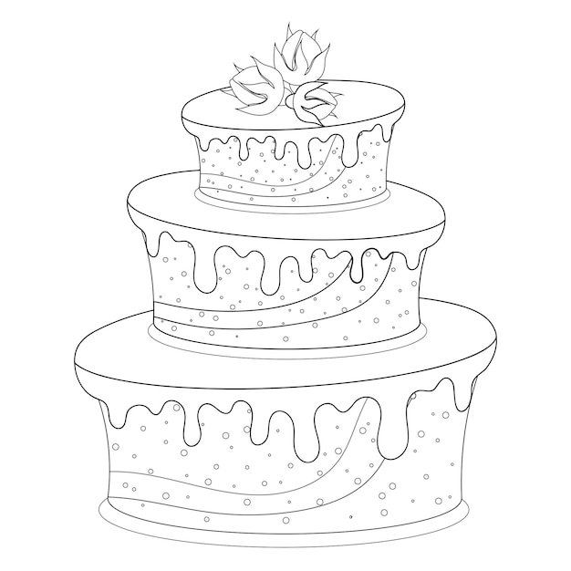 Black and white contoured cake. Children's coloring page