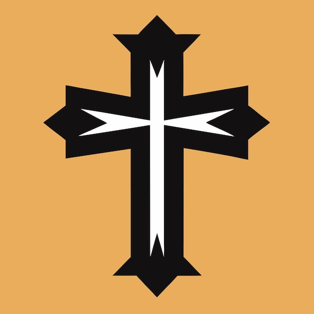 a black and white cross with a white arrow on it